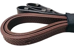Benz Equestrian Bio Grip Anti Slip Rubber Reins Flexible soft Pebble Rubber Black Brown Leather cob and full horse (Brown, Cob 54'')