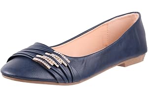 Elara Damen Ballerinas Bequem Lederoptik Strass Flach Chunkyrayan