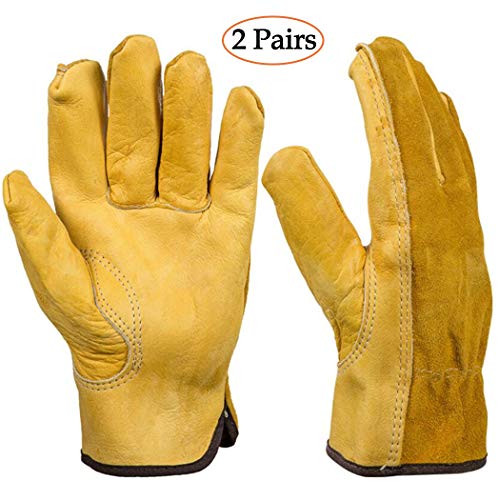 Garden Gloves Thorn Proof, Xndryan 2 Pairs Heavy Duty Gardening Gloves, Flexible and Durable Leather Work Gloves for Men Women