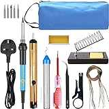 Soldering Iron Kit Electronics 60W 220V Adjustable Temperature Welding Soldering Iron Tool with 5 PCS Soldering Tips, Desoldering Pump, Tin Wire Tube, Soldering Iron Stand, Tweezers, Wire Stripper Cutter, Screwdriver, Electronic Wire