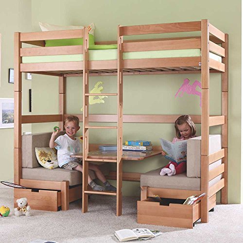 Preisvergleich Produktbild Pharao24 Massivholz Hochbett mit Sitzecke Buche