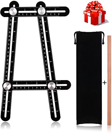 Universal Angularizer Ruler,Easy Angle Ruler WEIO New Angularizer Ruler Premium Aluminum Alloy The Buzz Digger General Rulers 4 Sided Angle with 1PC Drawing Pencil and Storage Bag that Best for DIYers