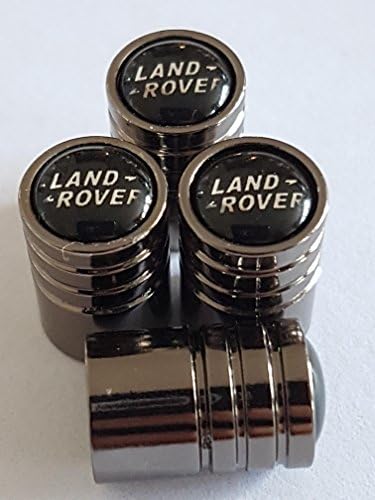 LAND ROVER Black top Titanium Grey Deluxe Car Tyre Dust Valve caps set of Four boxed All Models discovery Defender