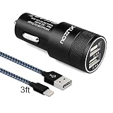 Cargador de Coche XUZOU 24W 4.8A Doble Puerto Cargador Coche USB Adaptador con Cable Lightning 1M para Apple iPhone 7 / 7 Plus / 6S / 6S Plus / 6 / 6 Plus / SE / 5s / 5c / 5 – Negro