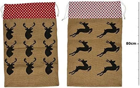 XL Hessian Christmas Present Sack with Reindeer (Red)