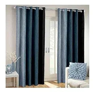 Generic SWISSTIC Polyester Texture Long Crush Solid Window Curtains(Grey, 5 Feet)-Set of 2