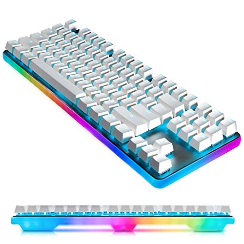 Gaming Teclado Mecánico Iluminado - 87 Teclas TKL Cherry MX Blue - Táctil & Clic Compatible - Retroiluminación LED de 360 Grados para FPS LOL Wow (QWERTY Layout)