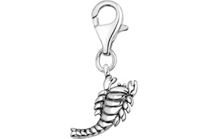 Quiges Charm Pendentif Breloque avec Fermoir Femme Plaqué Argent Signe du Zodiaque Scorpion 3D
