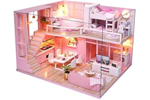 CUTEROOM Domek dla lalek miniaturowy drewniany domek dla lalek z meblami i muzyką domową dla dziewczynek i chłopców