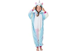 YLLSOPHAN Girls Kids Unicorn Leopard Onesie Hooded Pajamas Pyjamas Animal Feature Fleece Sleepsuit Jumpsuit Nightwear Extra Thickness Softness Fun Play