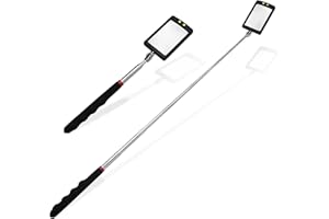 Flylin 2 Stück Teleskop Inspektionsspiegel, 360° Drehbar LED Teleskop Spiegel Werkzeug mit 87CM Einziehbarem Griff, Flexibler Teleskopierbarer LED-Beleuchteter für Werkzeugmaschinen Zusätzliche Sicht