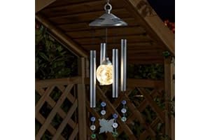 Homezone® Solar orbis Crystal Garden Wind Chimes With White LED crackle globe Lights Hanging Solar Lights Garden Ornaments Crystal Butterfly Wind chine