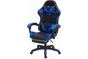 Generico Sedia Gaming Ergonomica con Poggiapiedi Estraibile, Cuscino Lombare e Poggiatesta – Poltrona da Ufficio e Gaming in Ecopelle, Schienale Reclinabile 135°, Altezza Regolabile (Nero/Blu)