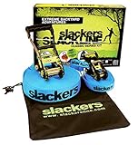 Gran capacidad de carga (150 kg), bucles cosidos de alta calidad, banda elástica y práctica, color azul con impresión Slackers, trinquete con protección para los pies de las partes puntiagudas.