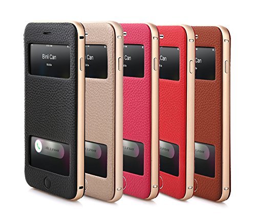 Original Binli ECHT Leder iPhone 6, 6s Schutzhülle 2 in 1 Bumper mit Sichfenster Hülle Hard Cover Flip Back Case Tasche – von OKCS – in Gold - 7