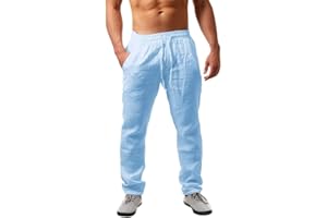 Cegerne Pantalones de Lino para Hombre Pantalones Ligeros de Verano Beach Medieval Loose Fit Casual Cordón