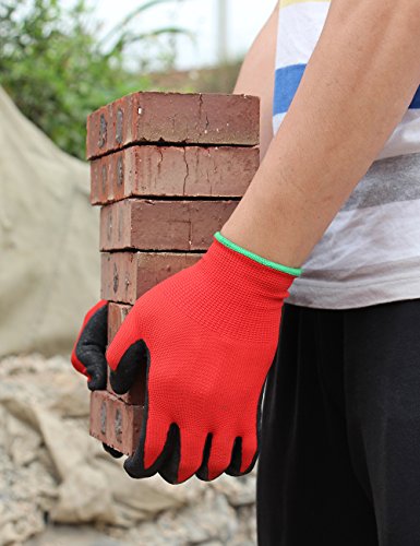 Gartenhandschuhe, OZERO Nitril-Arbeitshandschuh mit Nylonschale für Landwirtschaft, Lager, Reparatur – Bequemer Sitz – Ultimater Halt und leichtes Gewicht für Männer und Frauen – 6 Paar-Pack (Extra Groß) - 4