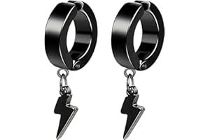 Androxeda 1 paire de boucles d'oreilles hypoallergéniques avec pendentif éclair, boucles d'oreilles créoles en acier inoxydable 316 pour hommes et femmes