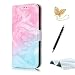 Produktbild Galaxy S5 Hülle, TOUCASA Premium PU Leder Flip Wallet Marmor Stein Musterdesign mit Full Body Protective Klassische Magnetverschluss Slim Folio Book Style Standfunktion Shell Case für Samsung Galaxy S5 + Gratis Touch Stylus Pen & Staubstecker-Blau Rosa