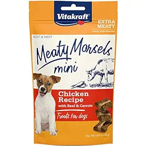 Vitakraft Meaty Morsels Mini Chicken Recipe with Beef and Carrots Treats for Dogs, Extra Meaty, Gently Oven-Roasted, Soft and Tasty