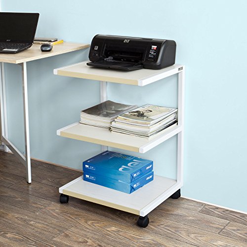 SoBuy® Desk Side Printer Shelf, Wheeled Printer Stand with 3 Shelves, Side Table End Table, FRG81-W