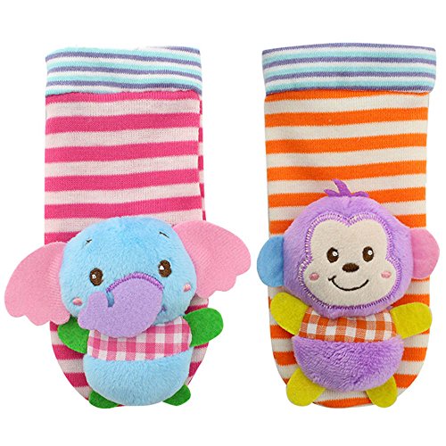 TOLOLO Baby Rattle Socks Foots Keep Warm Sock Soft Toy - Elephant and Monkey