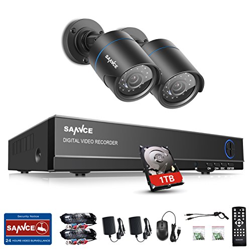 Preisvergleich Produktbild SANNCE 4CH 720P Überwachungsset mit 1 TB ÜberwachungsfestplatteCCTV Videoüberwachung DVR Recorder plus 2 Überwachungskameras 700 TVL wetterfest Nachtsicht 20-30 Meter für innen und außen Überwachung