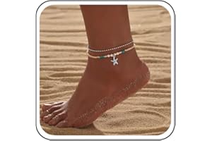 ATENTUYI White Conchiglia Bracciale Conchiglia Cowrie Cavigliera Estate Spiaggia Cavigliera Boho Cavigliera Turchese Perline Cavigliere Set Oro Argento Stella Marina Cavigliera Gioielli Per Donne E Ragazze