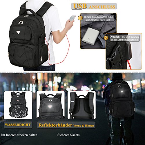 Laptop Rucksack mit USB Anschluss  SOCKO 17 3 Zoll Wasserdicht Rucksack Schulrucksack Business Backpack Reisen Campus Rucksack Outdoor Daypack f  r Sp
