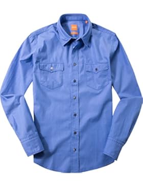 BOSS Orange Herren Hemd Baumwolle & Mix Oberhemd Unifarben, Größe: M, Farbe: Blau