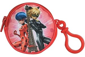 JEMINI -024188 Miraculous Puerta Monedero Redonda Lady Bug ET Gato Negro Ø 8 CM, 024188 Rojo, Niño