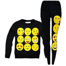 Jolly Rascals Niñas Emoji Jersey y mallas a juego, Niños, color negro, tamaño 11-12 Años
