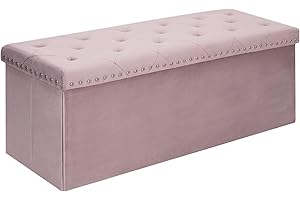 Bonlife Pouf Viola Velluto Poggiapiedi Contenitore,Grande Sgabello Pieghevole Cassapanca Portagiochi,Sgabello Per Scarpe Corridoio, 110x40x40cm
