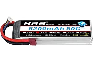 HRB POWER Batterie Lipo HRB 3S 11.1V 5200mAh 50C avec Prise Deans T pour Slash VXL, Slash 4x4 VXL, 1/10 Rally, XO-1 Supercar, E-Maxx Brushless, E-Revo Brushless et Spartan Modèles