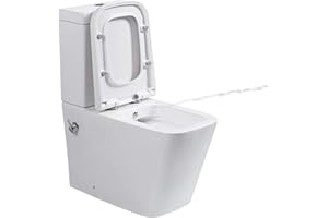 ROBANMOA Rimless Close Coupled Toilet with Bidet, All in One Integrated Combined Bidet Toilet Back to Wall Comfort Height Toilets Ceramic WC Pan Cistern Soft Close Seat Square Bathroom Toilets