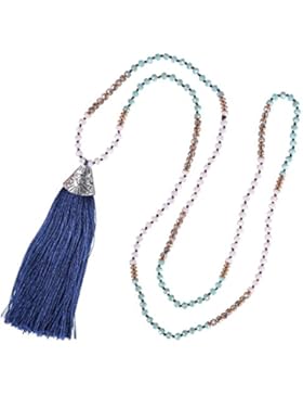 KELITCH Kristall Länge Perlen Halskette Schichting Fisch Mund Quaste Anhänger Charm Halskette (Blau)