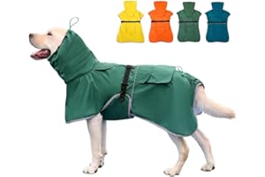 KOOGAL Waterproof Dog Raincoat Adjustable Hooded Slicker Poncho Raincoat for Medium Large Dogs, Reflective Dog Rain Jacket (Green, 4XL)