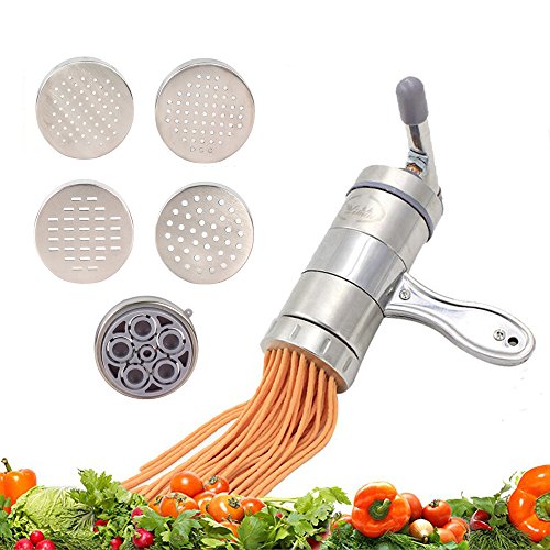 Forepin® Multi-Funktions Küche Zubehör Edelstahl Pasta Presse Nudelmaschine Spaghettieispresse Fruchtpresse Manuell mit 5 Nudel Form - 2