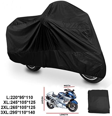ANFTOP Waterproof Motorcycle Cover Large Motorbike Scooter Cover Black Color Outdoor Dust Rain UV Protective Cover L