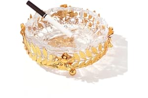 BBRGIRL Cenicero de cristal, cenicero de cristal para cigarrillos, cenicero de cigarrillos, cenicero de mesa, soporte dorado + cenicero de cristal, elegante cenicero de decoración de escritorio (mariposa 1)