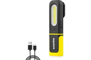 Napatyre Lampe de Poche, Lampe de Travail LED Rechargeable avec Base Magnétique, Baladeuse LED Lampe Atelier avec Crochet à 360 Degrés, Lampe Torche pour Auto, Atelier, Camping et Urgence (1 Pièces)