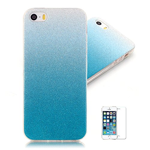 Für iPhone SE Hülle,für iPhone 5S Silikonhülle,für iPhone 5 Handyhülle,Zcro Glitzer Silikon Glitter Case Stoßfest Kratzfeste TPU Schutzhülle Schale Handytasche Hülle für iPhone SE 5S 5 mit Frei Displayschutz (Blau)