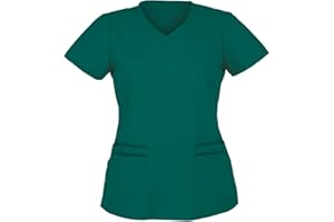 HAOLEI Tunic Tops for Women Uniform Beauty Healthcare Spa Salon Scrub Tops Plus Size Short Sleeve Plain V Neck T Shirt UK Sale Long Length 2023 Casual Summer Shirts Pockets Ladies Blouses Work