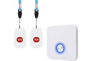 ALEENFOON Haus Wireless Mobiler Alarm Notruf Knopf Hausnotruf Panikalarm Wiederaufladbar Funkalarm für Pflegebedürftige Geduldig Älterer Kinder Behindert Schwangere (2 zu 1)