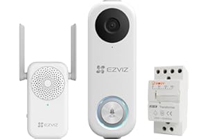 EZVIZ - DB1C, Kit videocitofono Wi-Fi, risoluzione 1080p, rilevamento delle Persone, Audio bidirezionale, Visione Notturna e IP65, H.265, Semplice Installazione Con cavo elettrico, Wireless