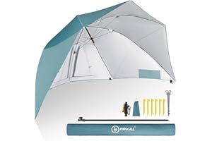 Homecall Beach umbrella with window and windshade polyester with UV-protection green