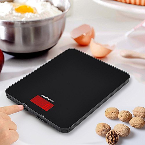 Accuweight AW-KS001 digitale Küchenwaage aus Sicherheitsglas mit LCD Display, 5kg, schwarz, Inkl. Batterie - 8