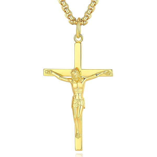 Kette 585 Gold 14 Karat Gelbgold Kreuz Jesus Religiös Unisex
