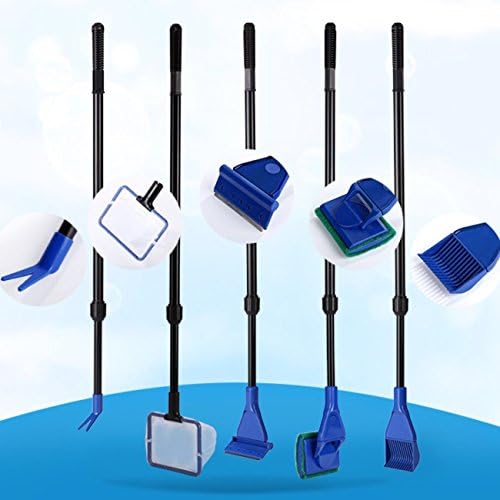 Mossun Aquarium kit 5 in 1 High quality Aquarium Extendable Cleaning kit Gravel Rake Algae Scraper Flat Fork Sponge