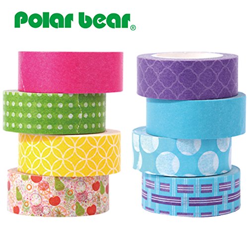 Polar Bear® Washi Tape Collection, 15 mm x 9,14 m, je 8 Stück, (WT-1508)